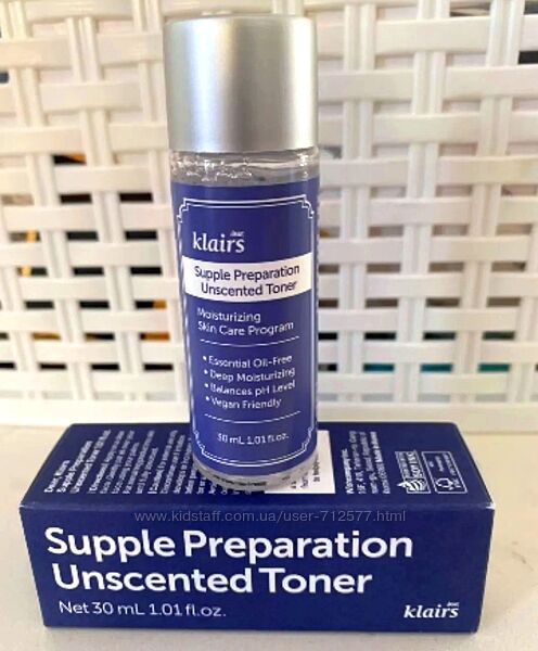 Klairs Supple Preparation Unscented Toner 30мл Смягчающий тонер без запаха