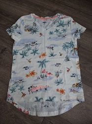 Футболка на девочку Old Navy с красивым летним принтом пляж пальмы.