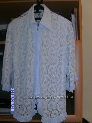  Красивая ажурная нарядная блузка голубого цвета ботал