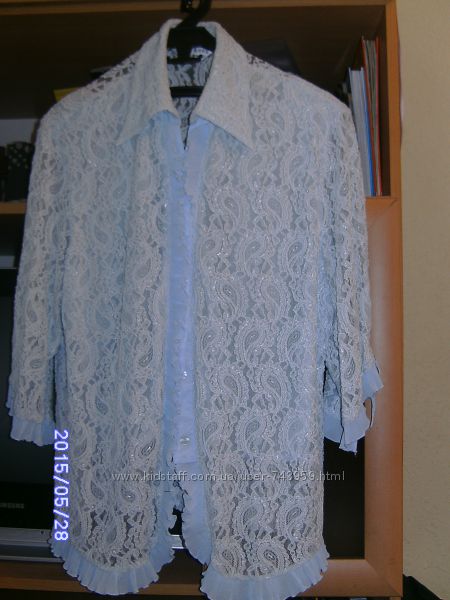 Красивая ажурная нарядная блузка голубого цвета ботал