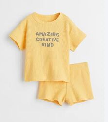 86,98. Футболка и шорты из вафельного трикотажа в летнем наборе H&M.