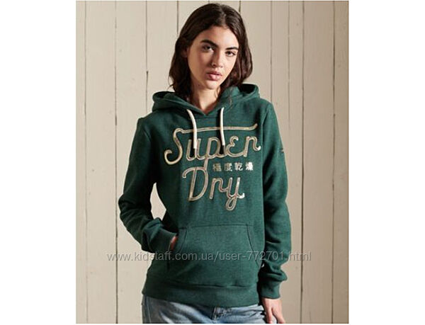 Крутая теплая кофта толстовка на флисе, с двойным капюшоном, Superdry. S
