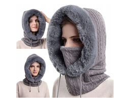 Зимняя меховая шапка с капюшоном и маской, балаклава, ветрозащитная лыжная.