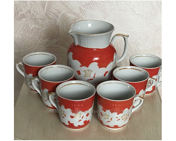 Сервиз, набор посуды, кувшин и шесть чашек, позолота. Новое.