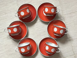 Сервиз фарфоровый, чайный, шесть чашек с блюдцами, позолота. Дружковка. 