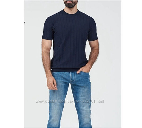 Модная футболка, вязаной текстуры, темный синий,  Ben Sherman.  М