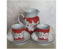 Набор посуды, кувшин, 2 чашки, 4 блюдца, позолота. Новое.