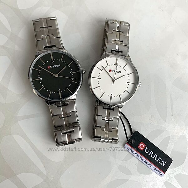 Мужские наручные часы металлические Curren серебристые с черным белым