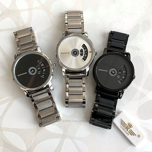 Мужские часы Kingnuos на металлическом браслете черные серебристые с черным