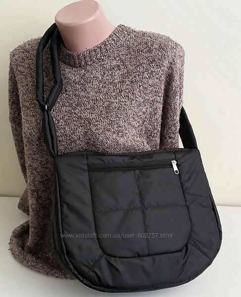 Сумка клатч дутик тканинний на синтепоні з кишенями чорний м´який легкий