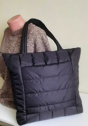 Сумка шопер тканинна на синтепоні легка м´яка кишеня зовні чорна