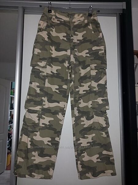 Широкие штаны карго хаки милитари 