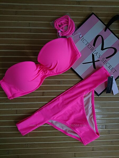 Купальник бандо неоново розовый оригинал Victorias Secret