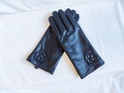 Перчатки женские демисезонные кожаные черные Debenhams размер XL