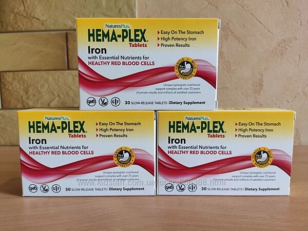 NaturesPlus, Hema-Plex, залізо, 30 таблеток із повільним вивільненням