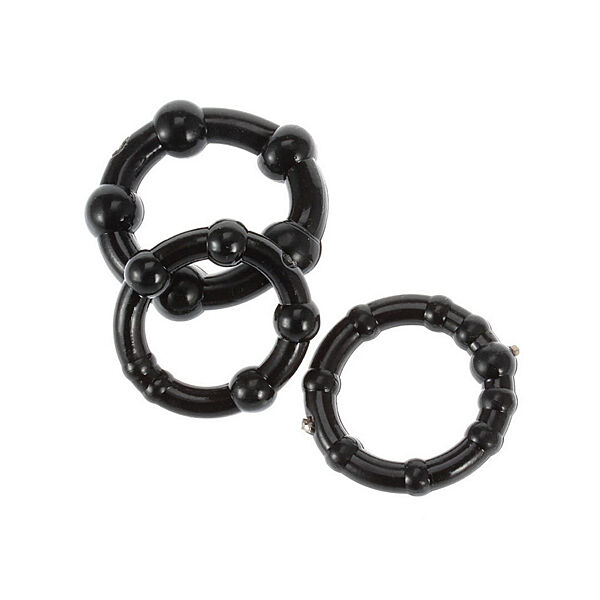 Эрекционное кольцо набор 3 шт, кольцо на член эрекция с шариками черного цвета разного размера
