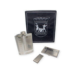 Мужской подарочный набор Zinger стильная фляга, визитница и зажим для купюр Некондиция
