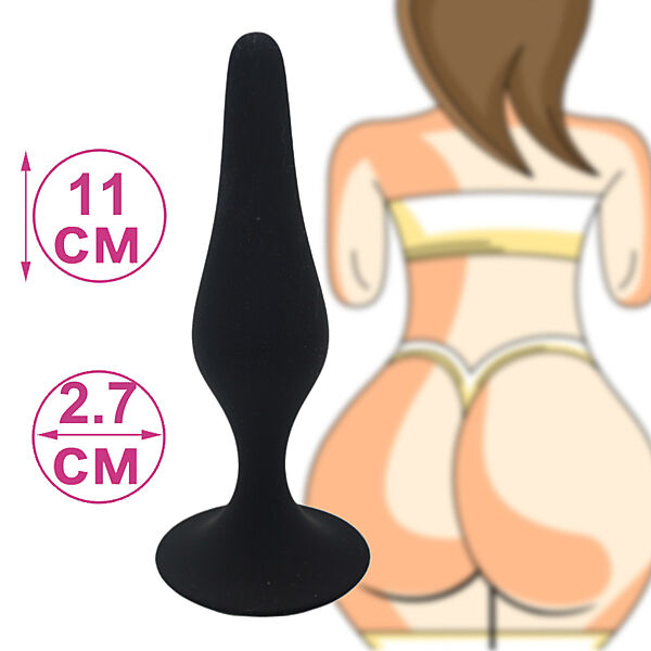 Анальная пробка для новичков конусная с плавным расширением до 2,7 см с присоской силиконовая Размер M