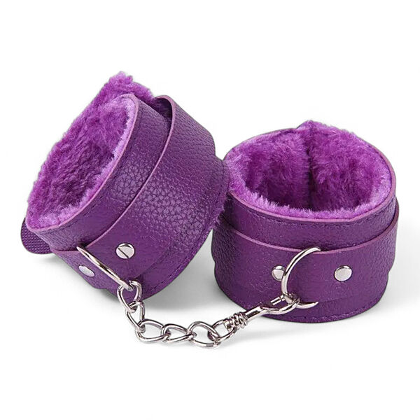 Наручники BDSM связывание БДСМ садо мазо атрибутика фиолетового цвета с мягкой отделкой