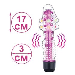 Вибратор для секса вагинальный с рельефом для стимуляции с усиками и шариками Jelly Vibrator Розового цвета