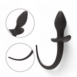 Анальная пробка собачий хвост черного цвета из медицинского силикона Anal Plug Dog Tail