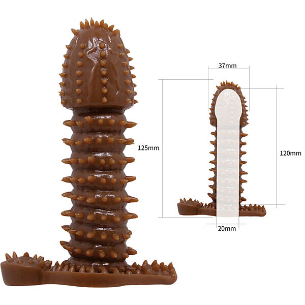 Насадка на пенис член с шипами рельефная для дополнительной стимуляции коричневого цвета