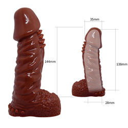 Насадка на член для утолщения члена с рельефом и шипами для стимуляции влагалища коричневого цвета