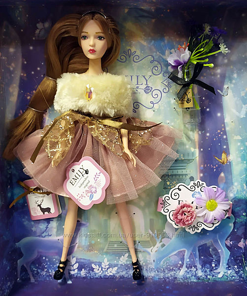 Кукла шарнирная 12 точек типа барби Эмили в розовом платье рост 29 см