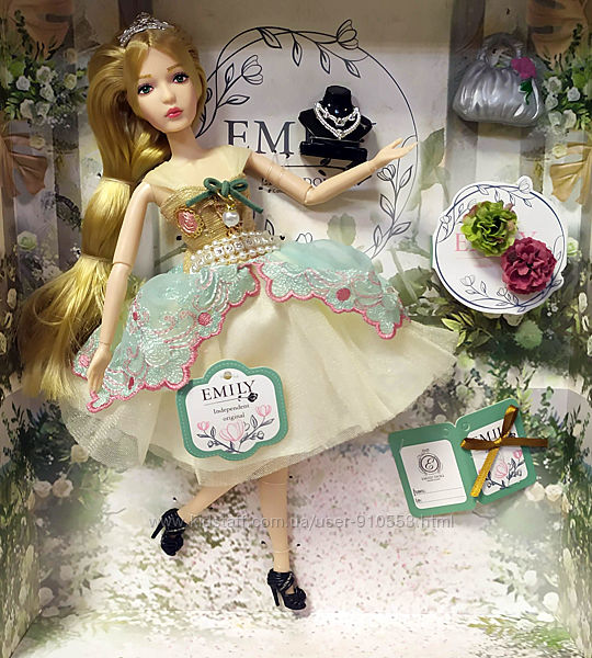 Кукла шарнирная 12 точек типа барби Эмили в зеленом платье рост 29 см