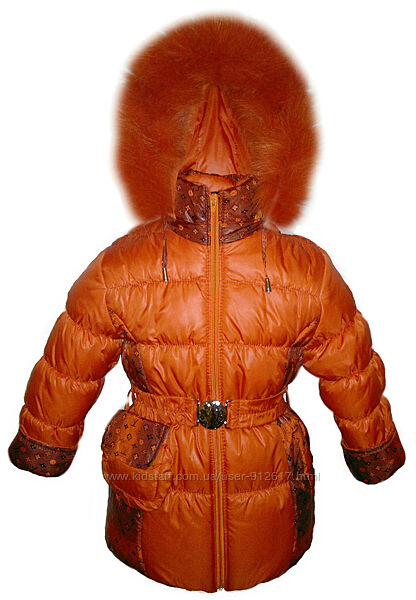 Зимнее пальто на девочку оранжевое 6, 7, 8, 9,10 лет 