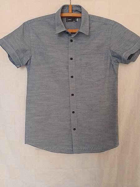 Сорочка джинсова чоловіча з коротким рукавом jack&jones сіро-синя, розмір s