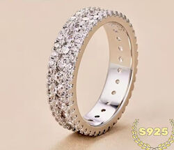 Срібна каблучка кільце s925 з цирконом в три ряди cz шириною 5 мм розмір 19