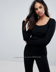 Черный джемпер в рубчик с квадратным вырезом asos, черный свитер