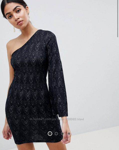 Черное элегантное кружевное платье мини с одним рукавом ax paris, s-m