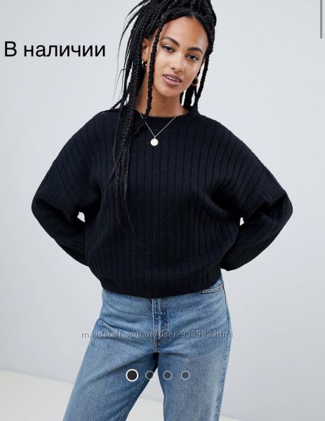 Свободный шерстяной черный свитер в рубчик asos , джемпер , свитер оверсайз