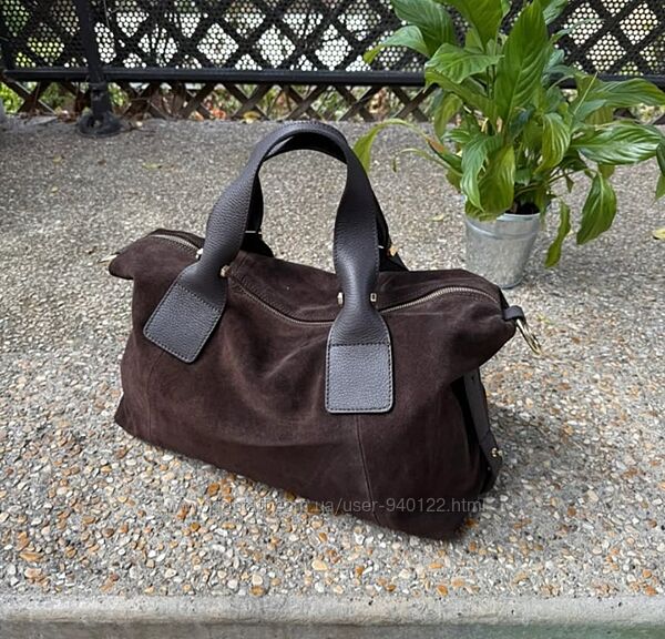 замшева сумка шоппер коричнева в натуральній замші , шкіра Італійська