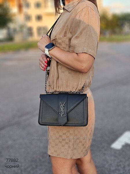 Чорна сумка на ланцюжку кроссбоді лоран , стильна BS127