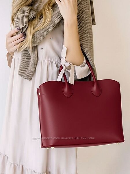 Темно красную сумку из натуральной кожи Италия тоут шопер натуральная кожа 