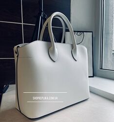 Сумка белая кожаная женская итальянская каркасная шоппер тоут TS000204