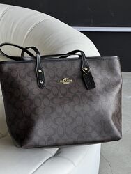 Большая женская сумка-шоппер COACH вместительная формата а4 сумка коричнева