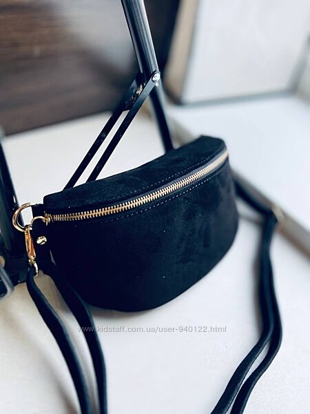 Бананка замша Італійська бананка в натрульній замші чорна , шоколад сумка