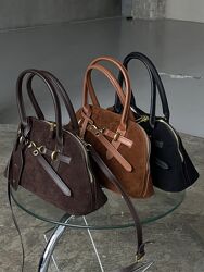 сумка замшевая женская коричневая черная Миу сумочка замш тоут