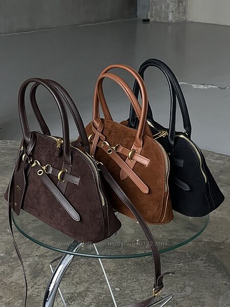 сумка замшевая женская коричневая черная Миу сумочка замш тоут