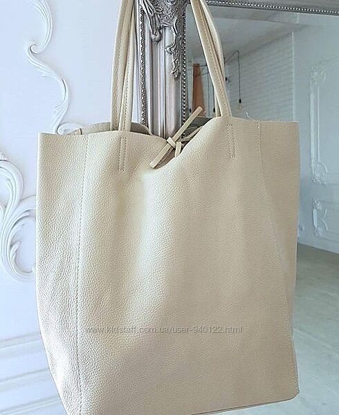 Сумка світло-бежева натуральна шкіра м´який шоппер сумка шкіряна
