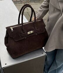 сумка шоколадного кольору велика Італійська натуральний замш