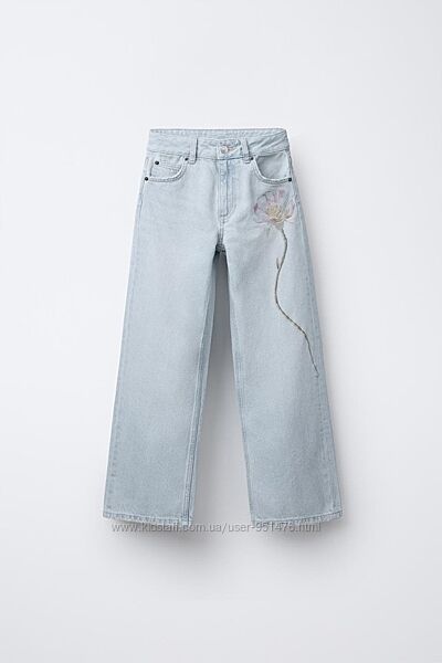 Джинси Wide Leg з вишитою квіткою для дівчинки від Zara