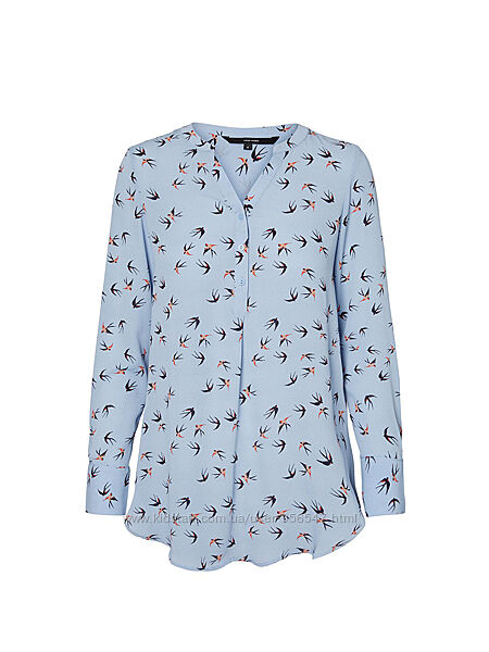 Удлиненная блузка блуза с птичками  принт птицы 