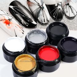 Гель краска паутинка золото, черная, белая, синяя, красна