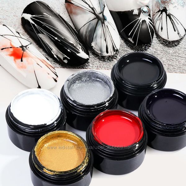 Гель краска паутинка золото, черная, белая, синяя, красна