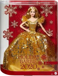 Коллекционная кукла барби праздничная в золотом платье 2020 Holiday Barbie